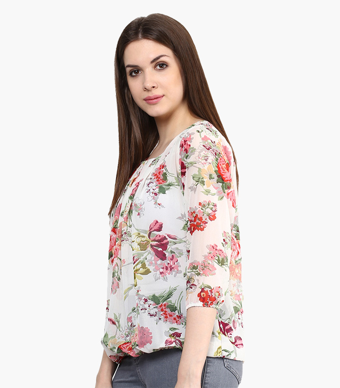 Women Off White Printed Blouson Top