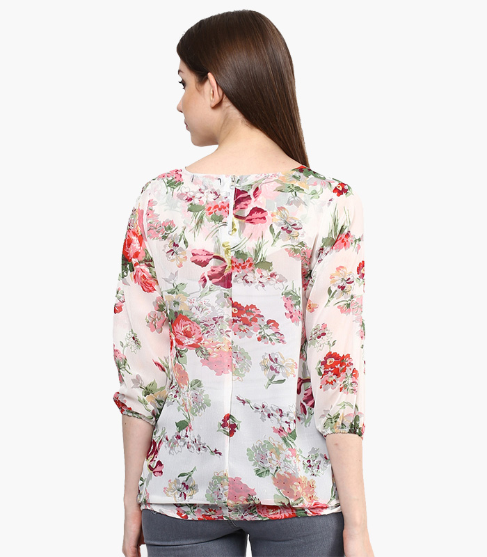 Women Off White Printed Blouson Top